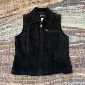 Women's Vintage Y2k Barebac Black Suede Leather Zip Up Western Vest Sz Small S